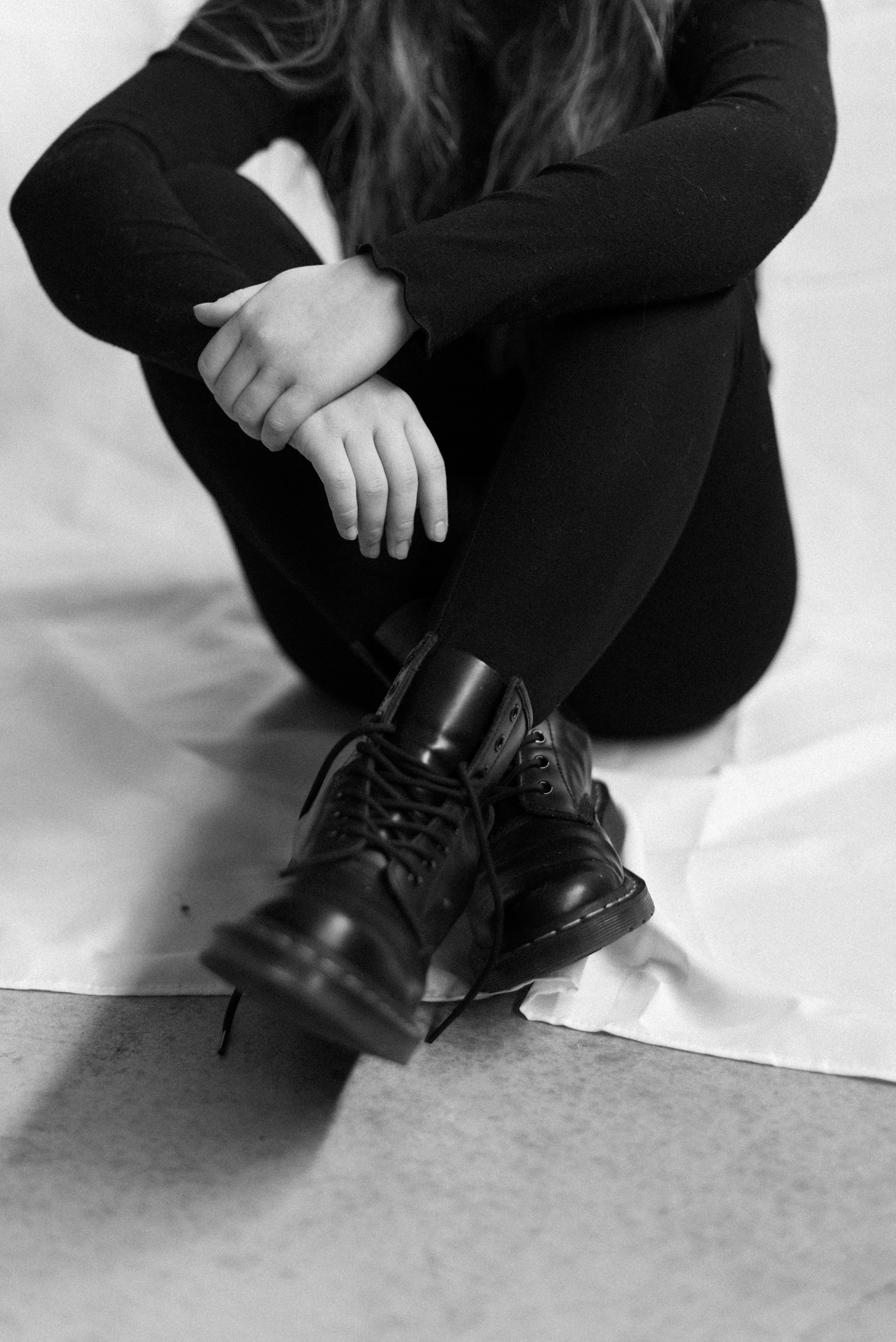 Tread 001 laced boots, worn, black and white