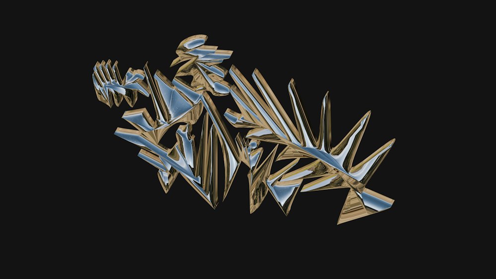 Metallic shapes floating on black