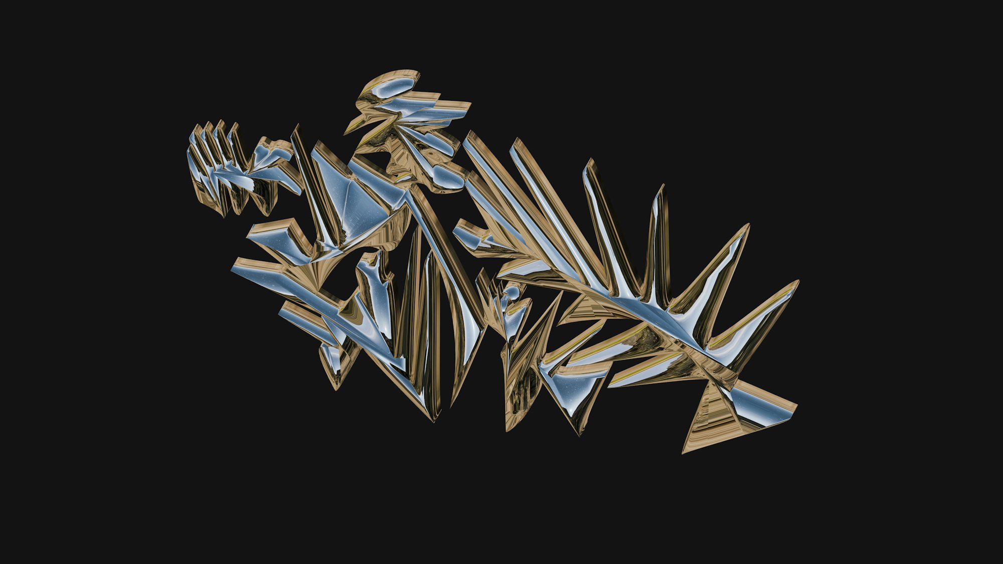 Metallic shapes floating on black